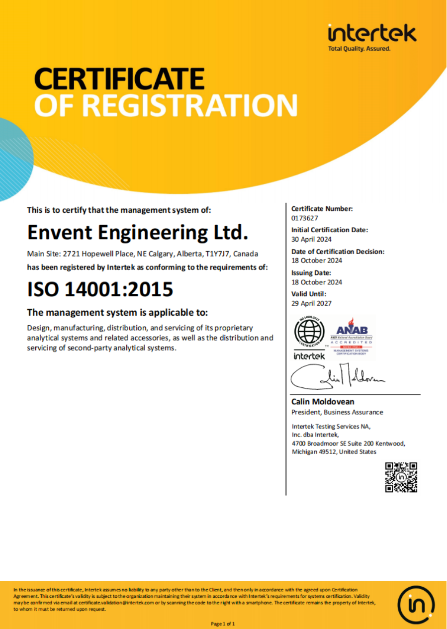 H2S/Total Sulfur Analyzer — Environmental Management System Certificate